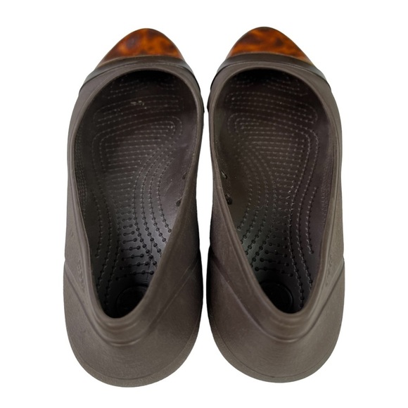 CROCS Cap Toe Tortoise Flats Slip On Womens Brown Size 8 - Picture 5 of 11
